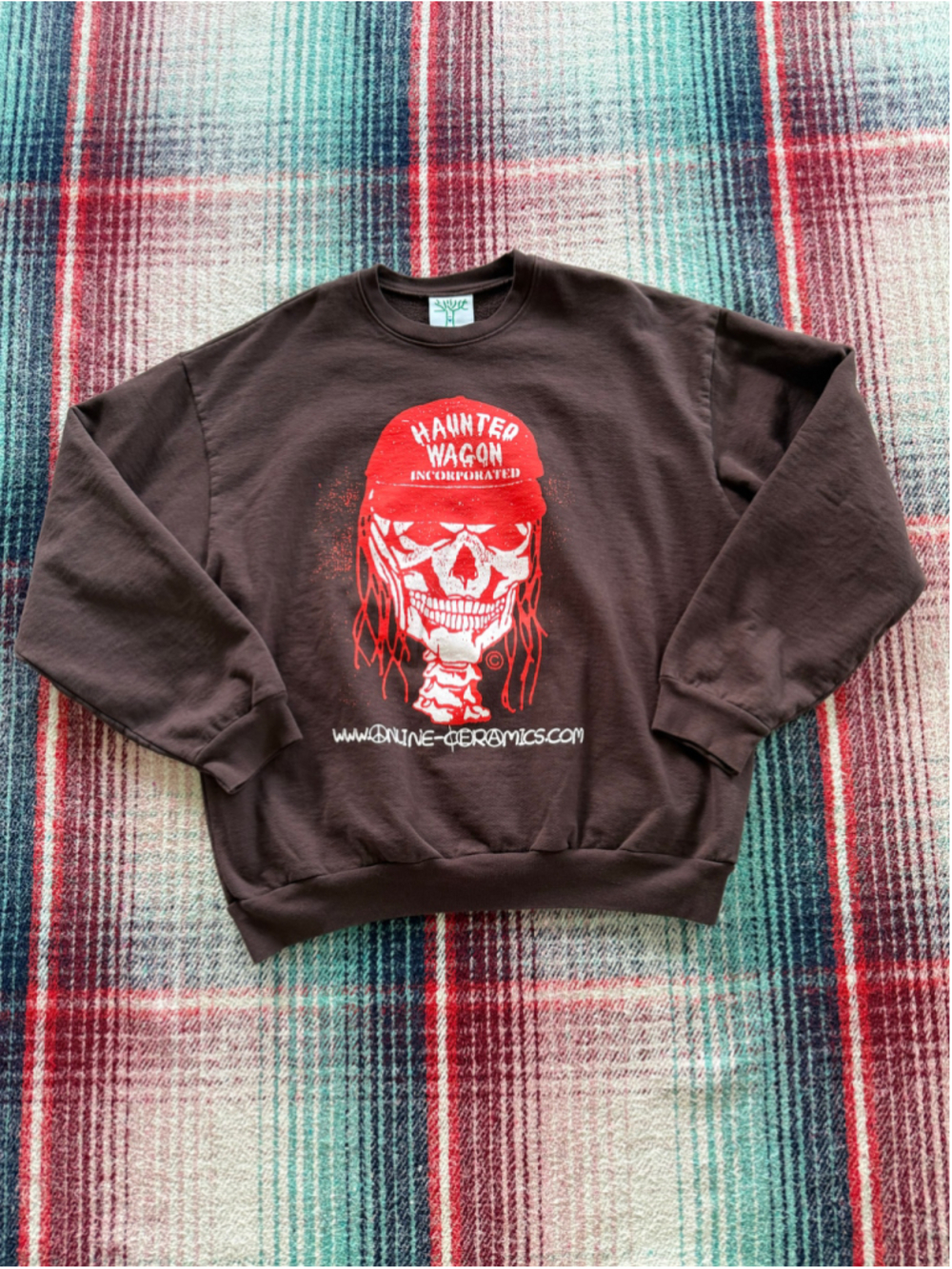 Online Ceramics Haunted Wagon Skull Brown Graphic Crewneck Sweatshirt XL